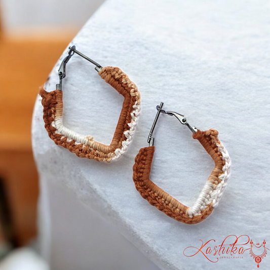 White and Brown Shaded Crochet Earrings