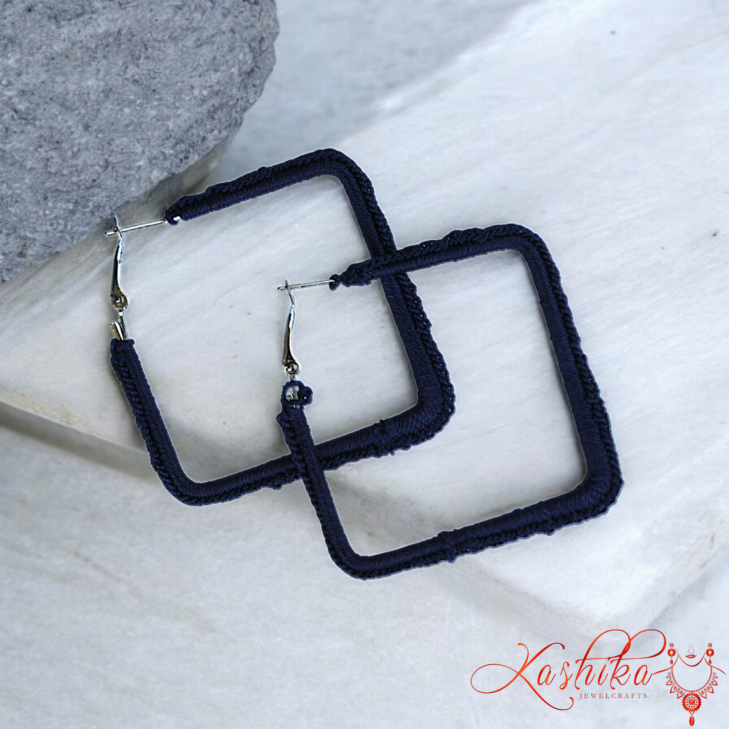 Navy Blue Border Crochet Earrings