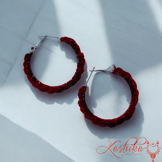 Red and Maroon Shaded Crochet Earrings