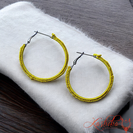 Yellow Round Border Crochet Earrings