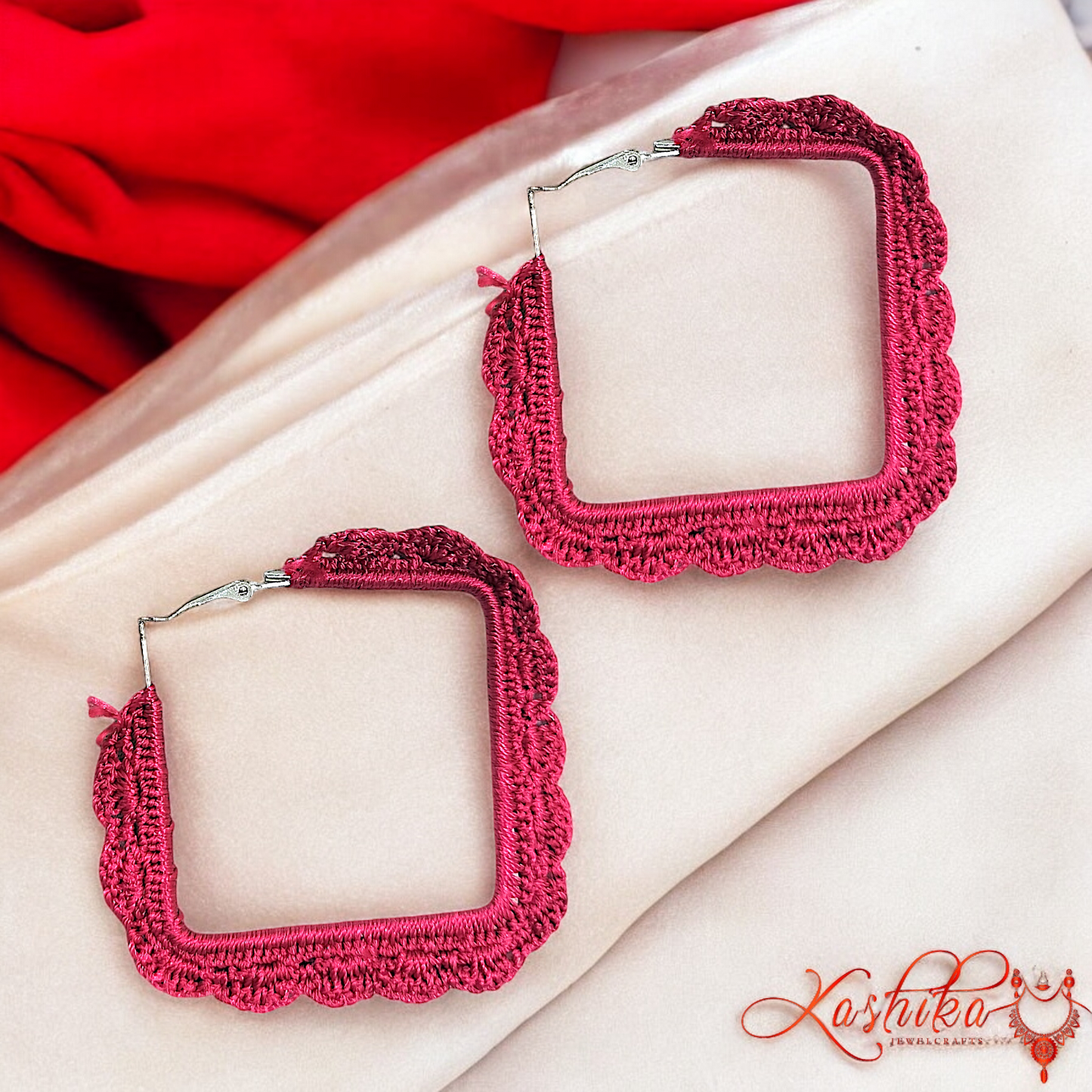 Hot Pink Border Crochet Earrings