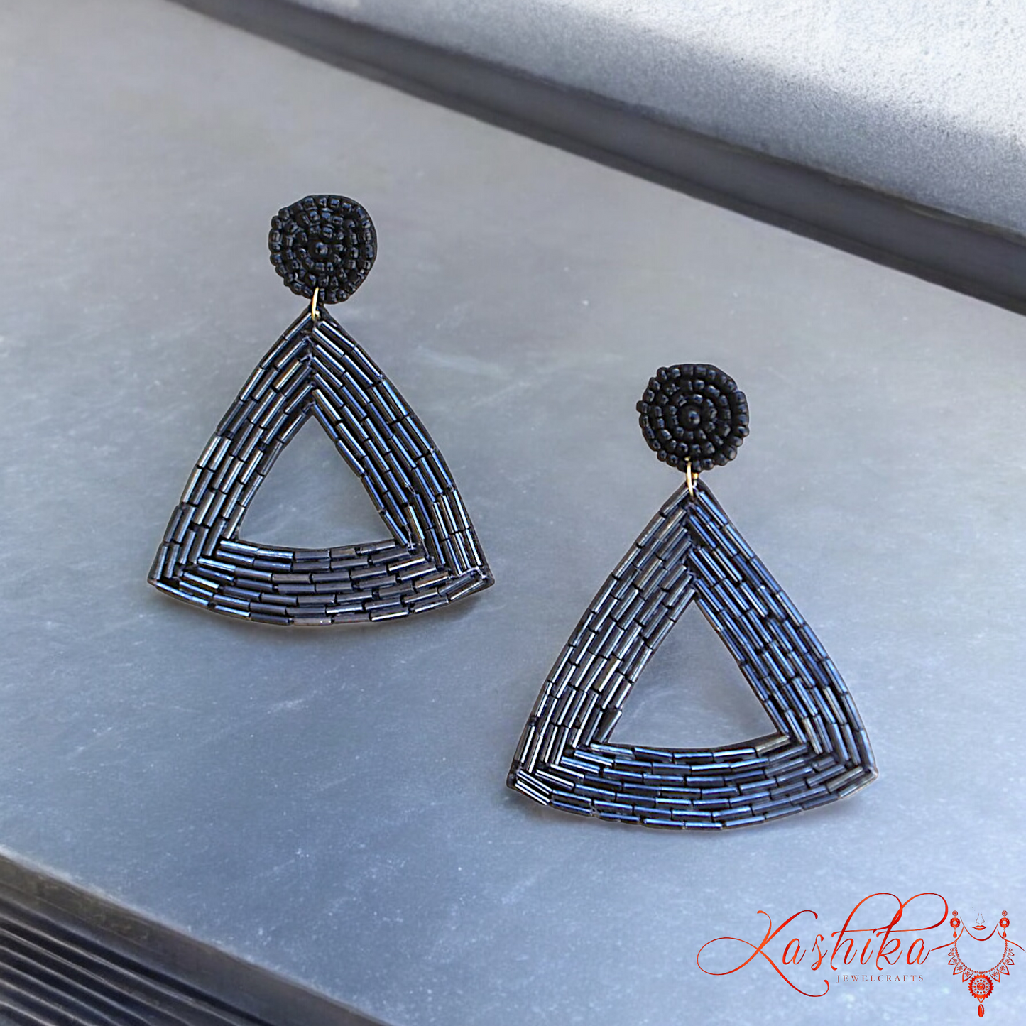 Black Triangular Handmade Earrings