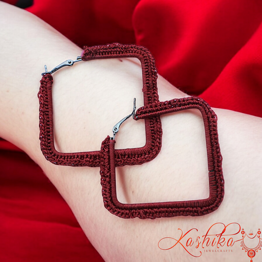 Rustic Red Square Crochet Earrings