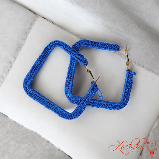 Royal Blue Square Crochet Earrings