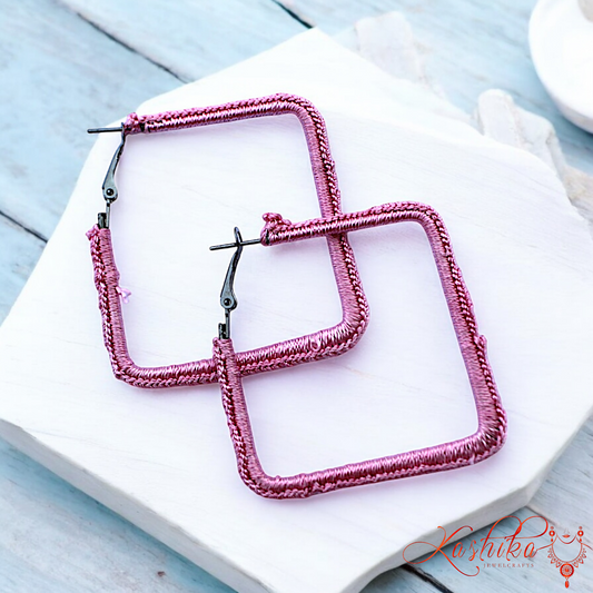 Baby Pink Square Crochet Earrings