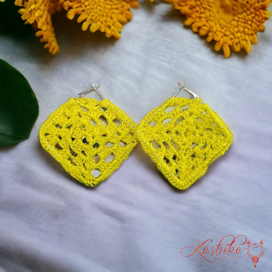 Yellow Full Crochet Earrings