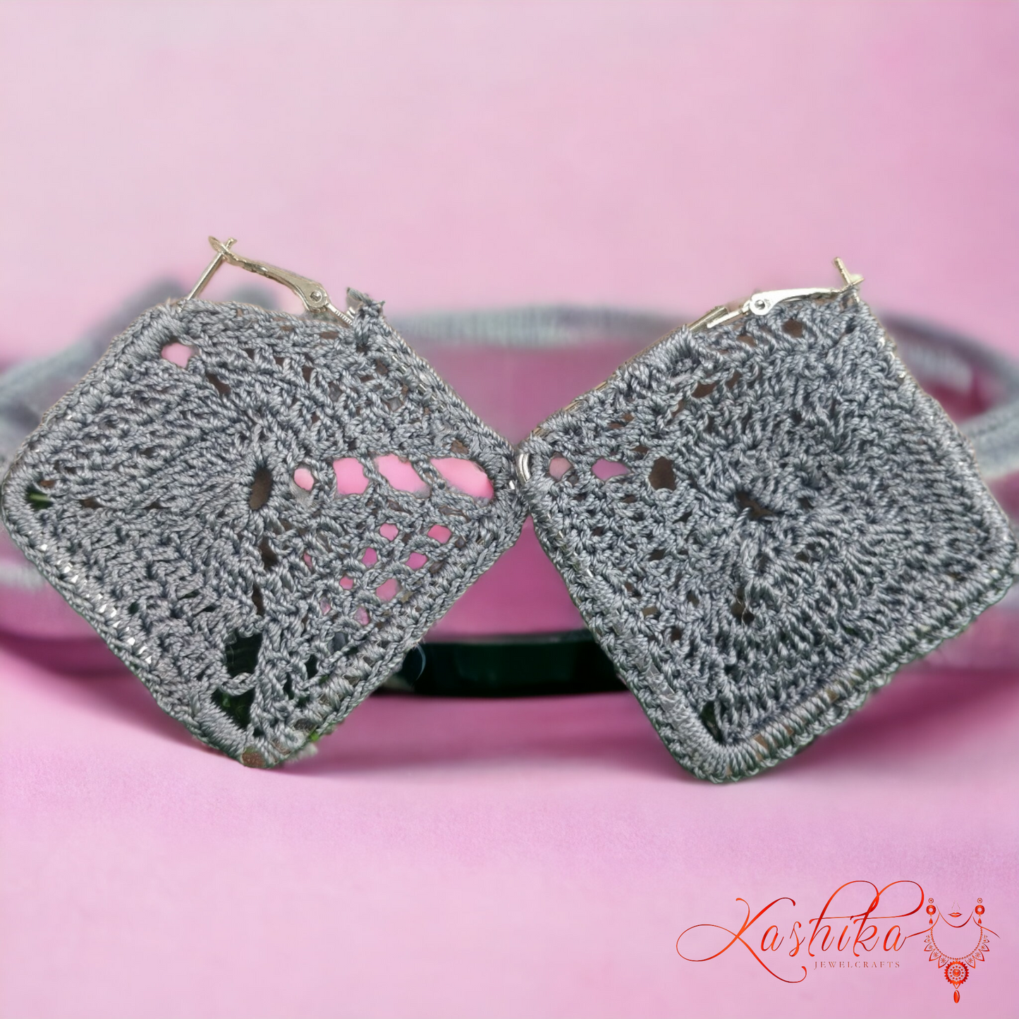 Grey Full Crochet Earrings