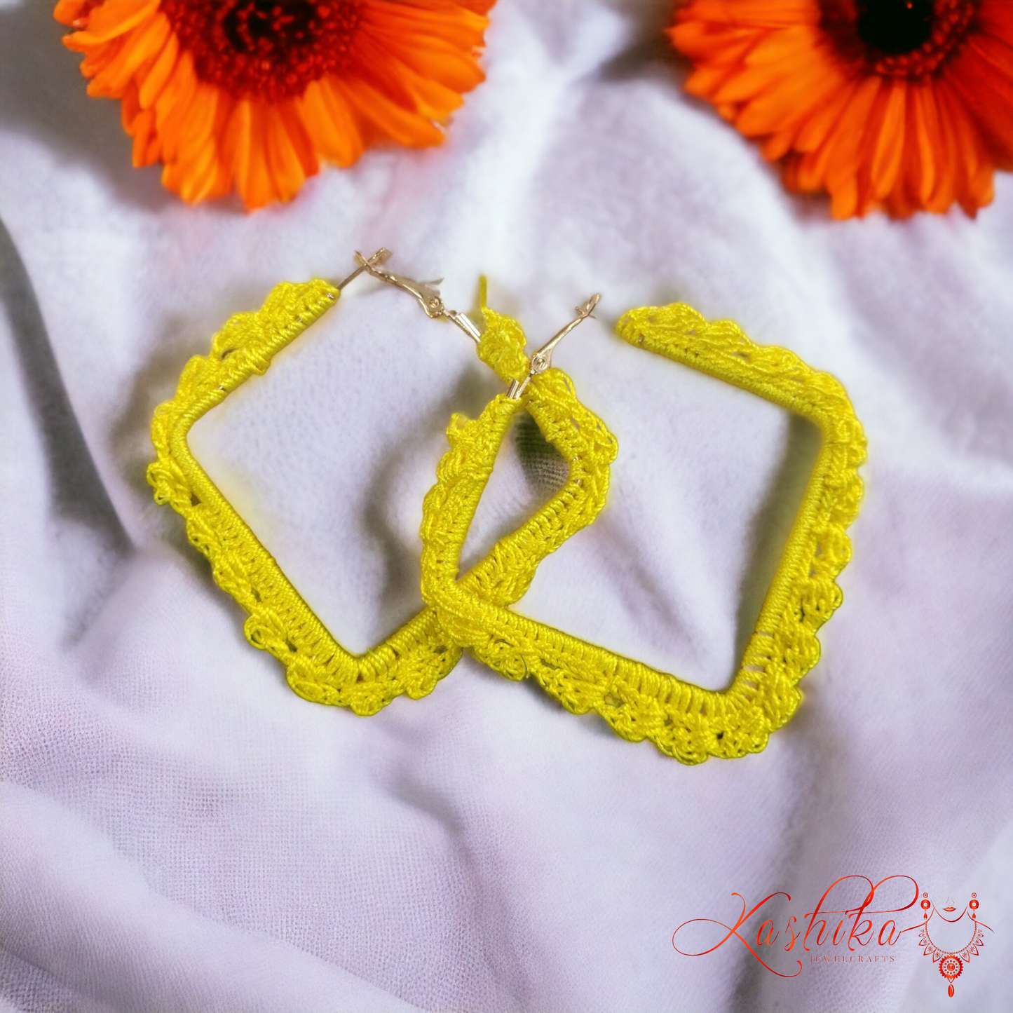 Yellow Border Crochet Earrings