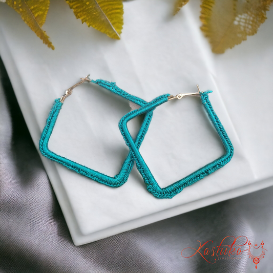 Teal Blue Border Crochet Earrings