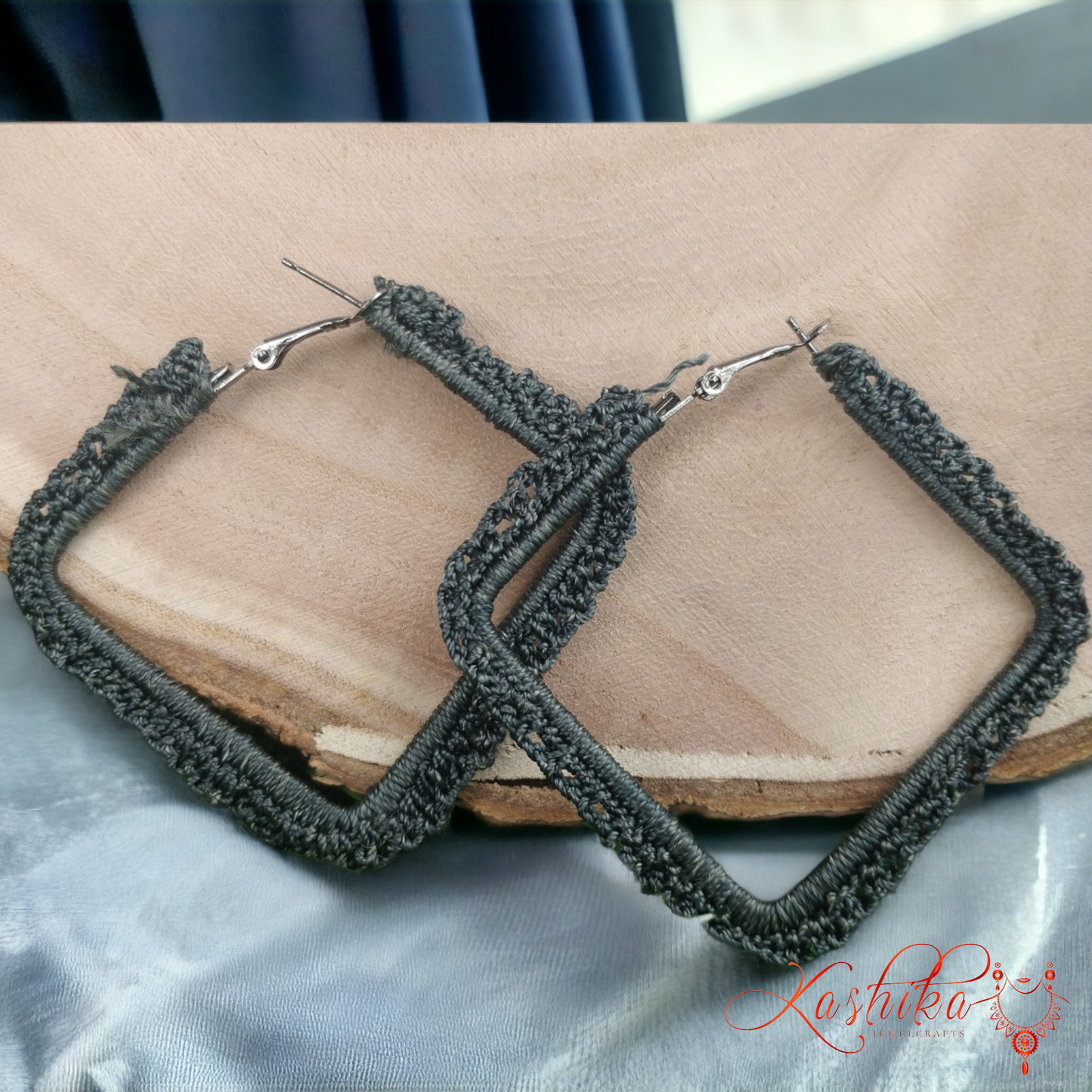 Slate Grey Border Crochet Earrings