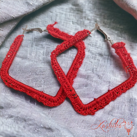 Red Border Crochet Earrings