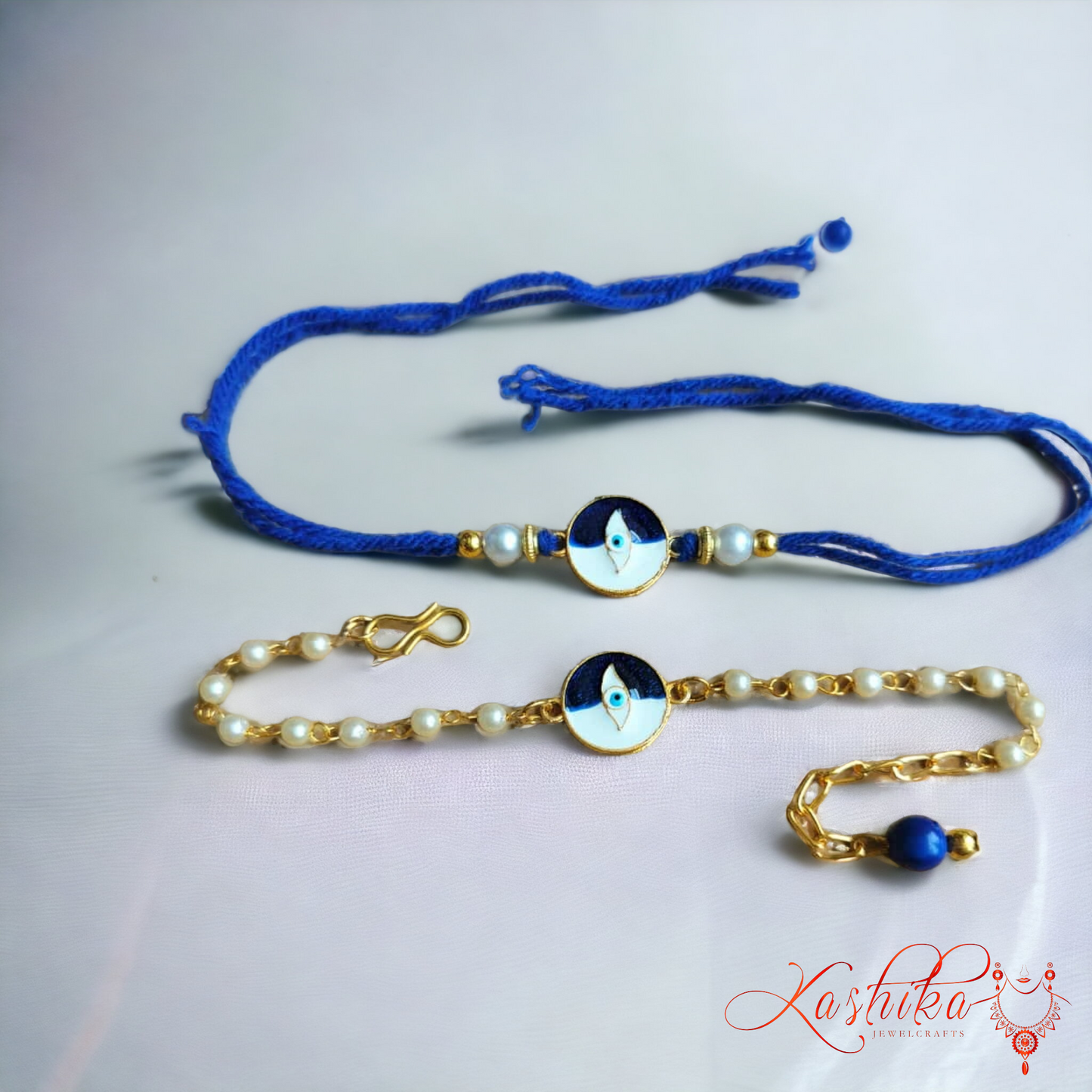 Round Evil eye Pearl Chain Bhaiya Bhabhi Rakhi