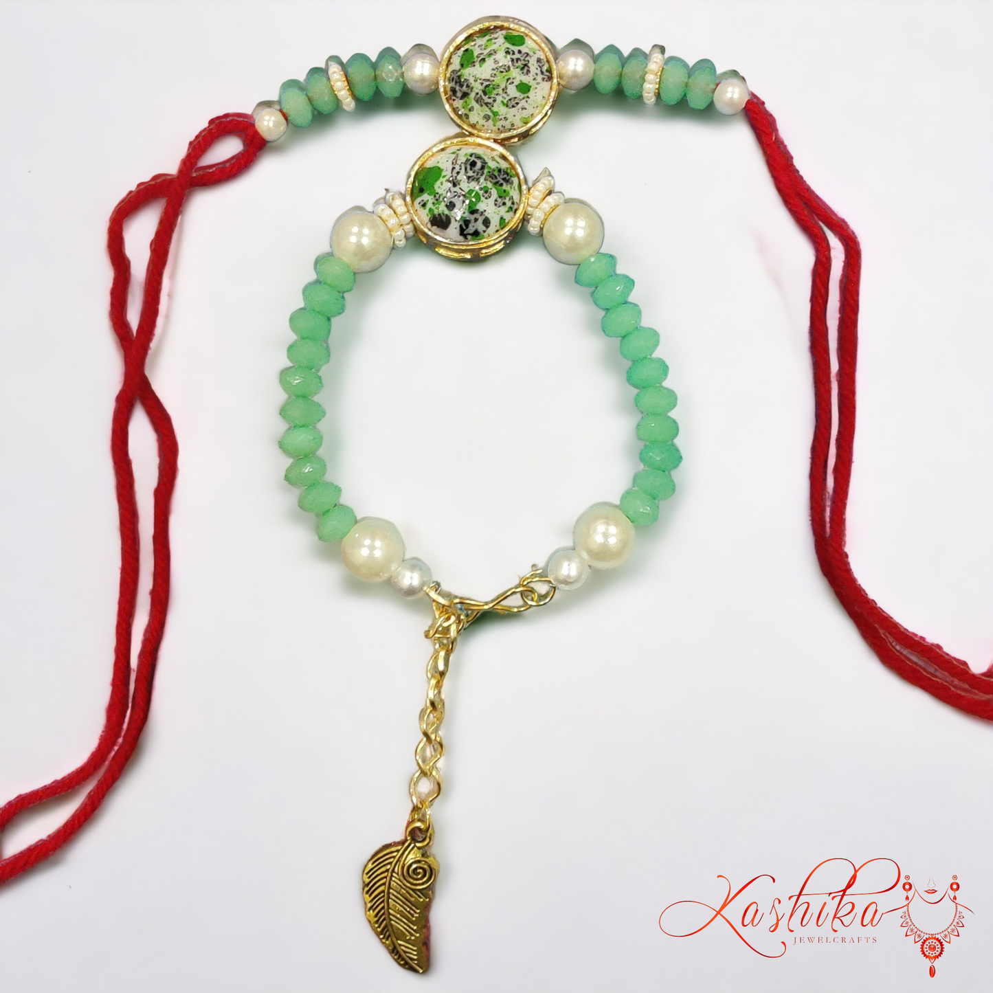 Green Crystal and Stone Bhaiya Bhabhi  Rakhi