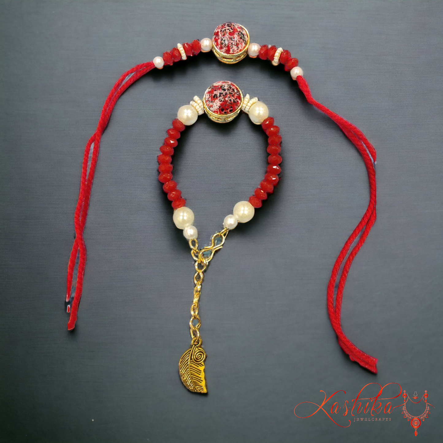 Red Crystal and Stone Bhaiya Bhabhi  Rakhi