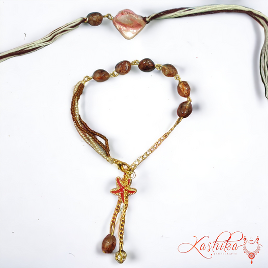 Brown Beads and Resin Stone Bhaiya Bhabhi Rakhi