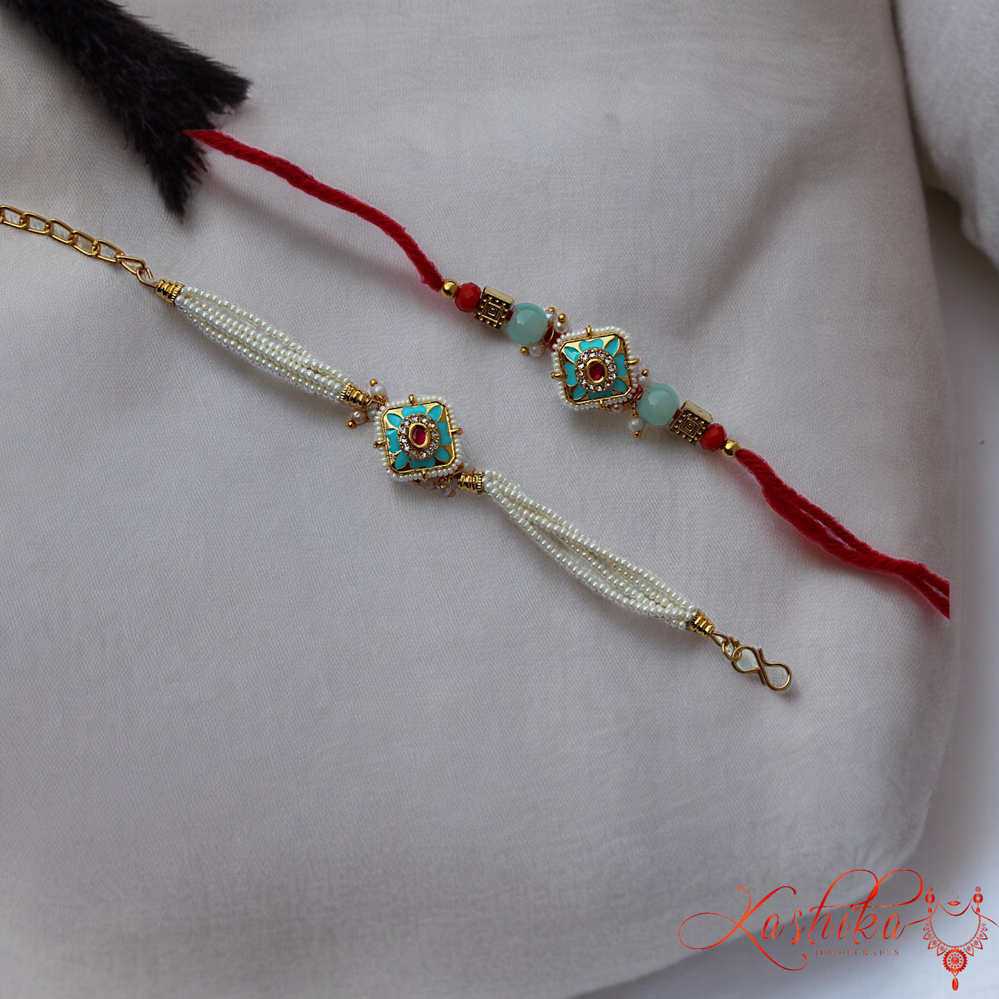 Blue Meenakari and Chid Couple Rakhi