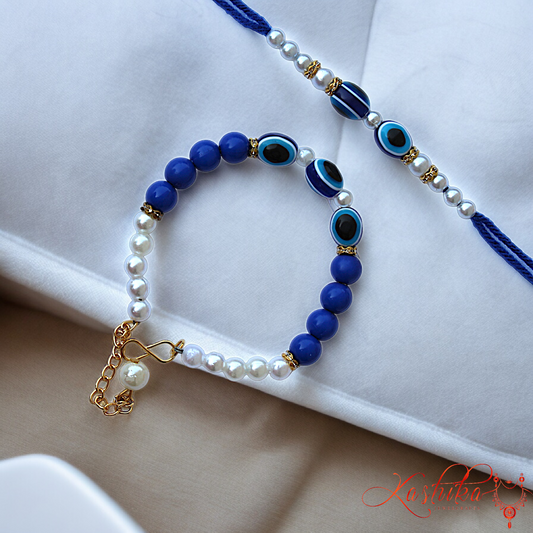 Blue Evil Eye Pearl Couple Rakhi