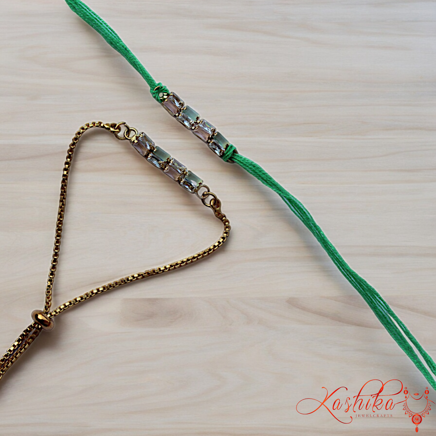 Mint Green and Pink AD Stone Couple Rakhi