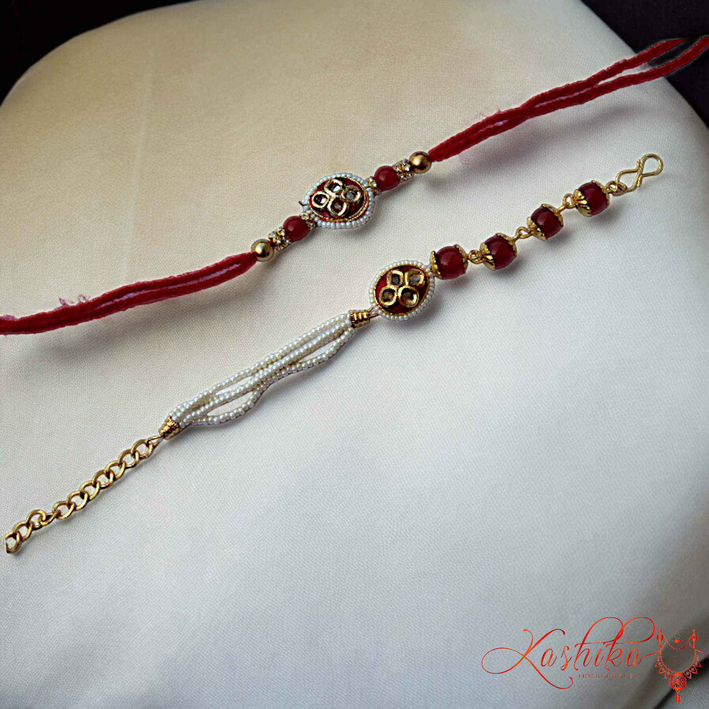 Red Kundan Stone and Chid Couple Rakhi