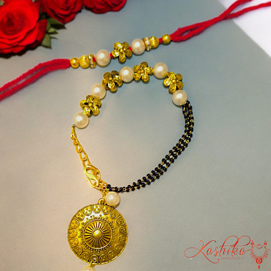 Golden Bead Mangalsutra Couple Rakhi