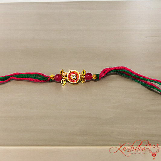 Red Kundan Leaf Charm Rakhi