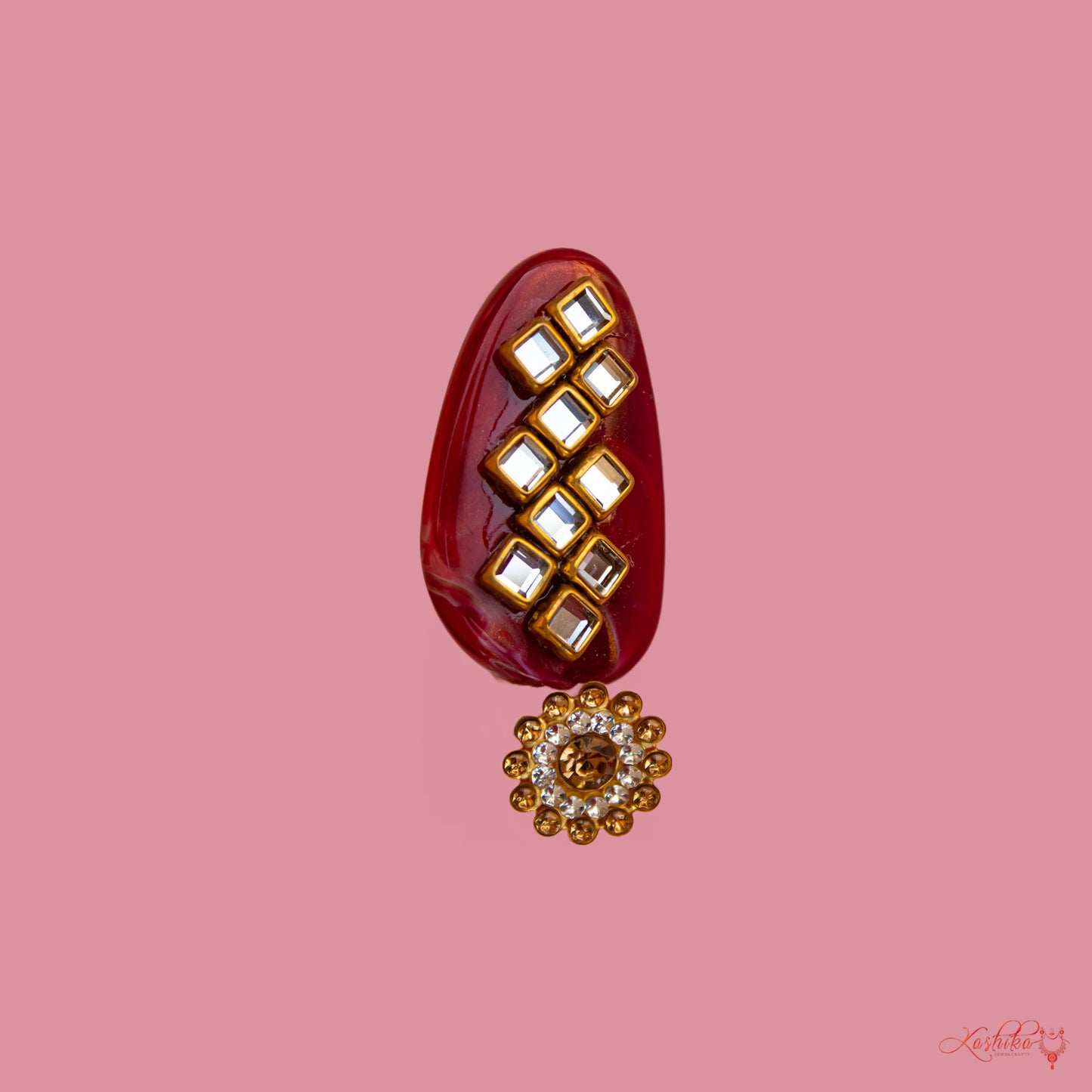 Red Bead with Kundan Stones Saree Pin