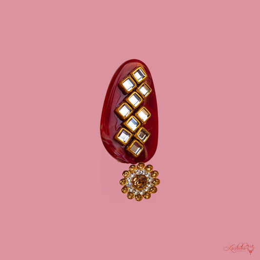 Red Bead with Kundan Stones Saree Pin