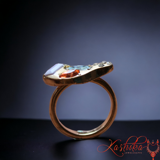 Golden Stone Embellished Finger Ring