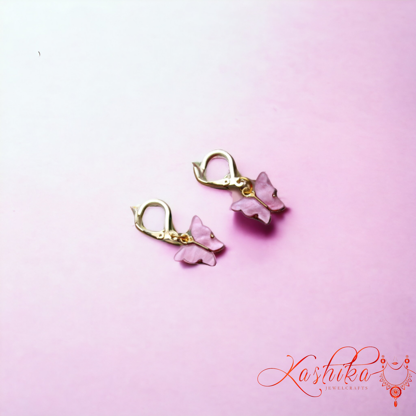 Pink Butterfly Pendant Set with Earrings