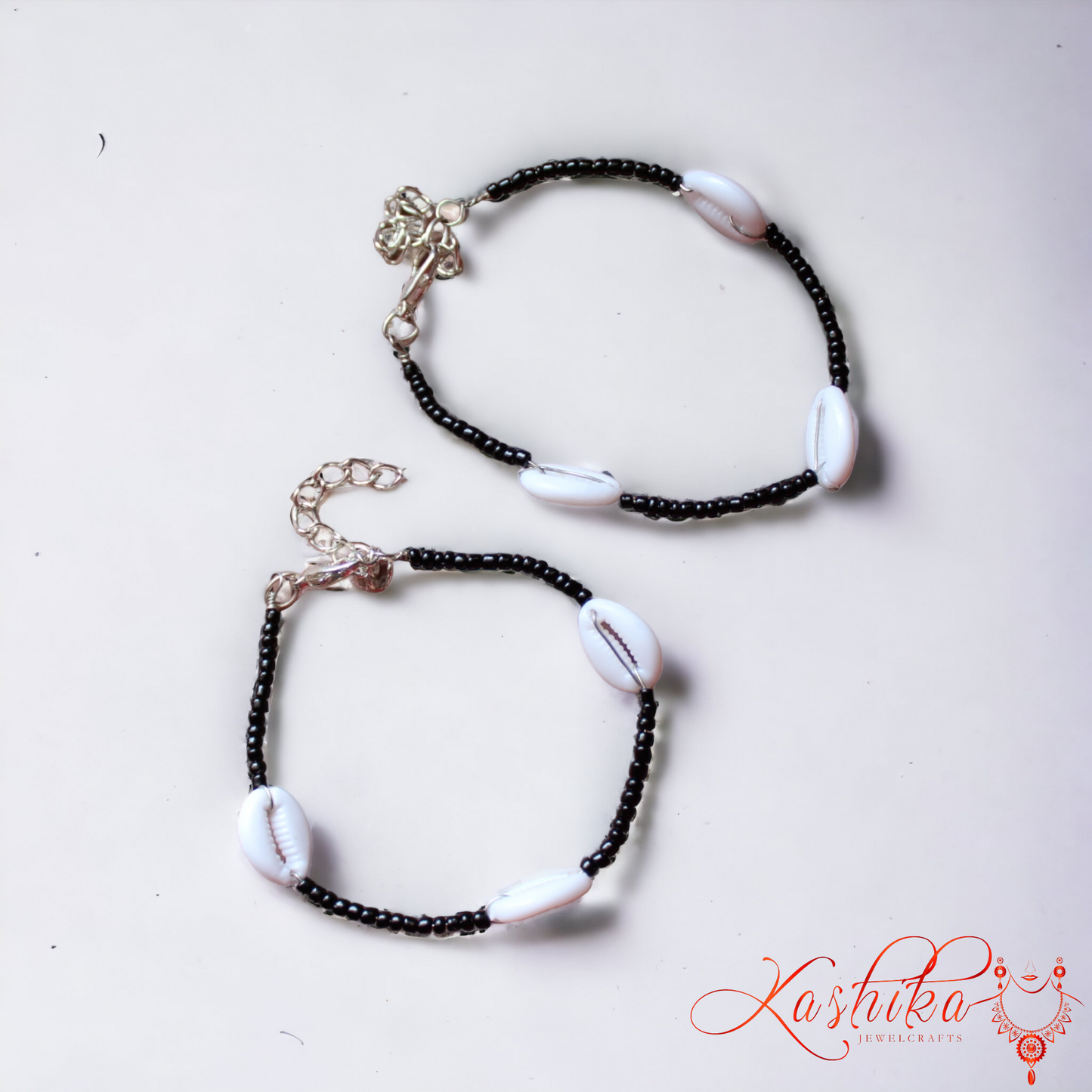 Kids Cowrie Black Bead Anklet