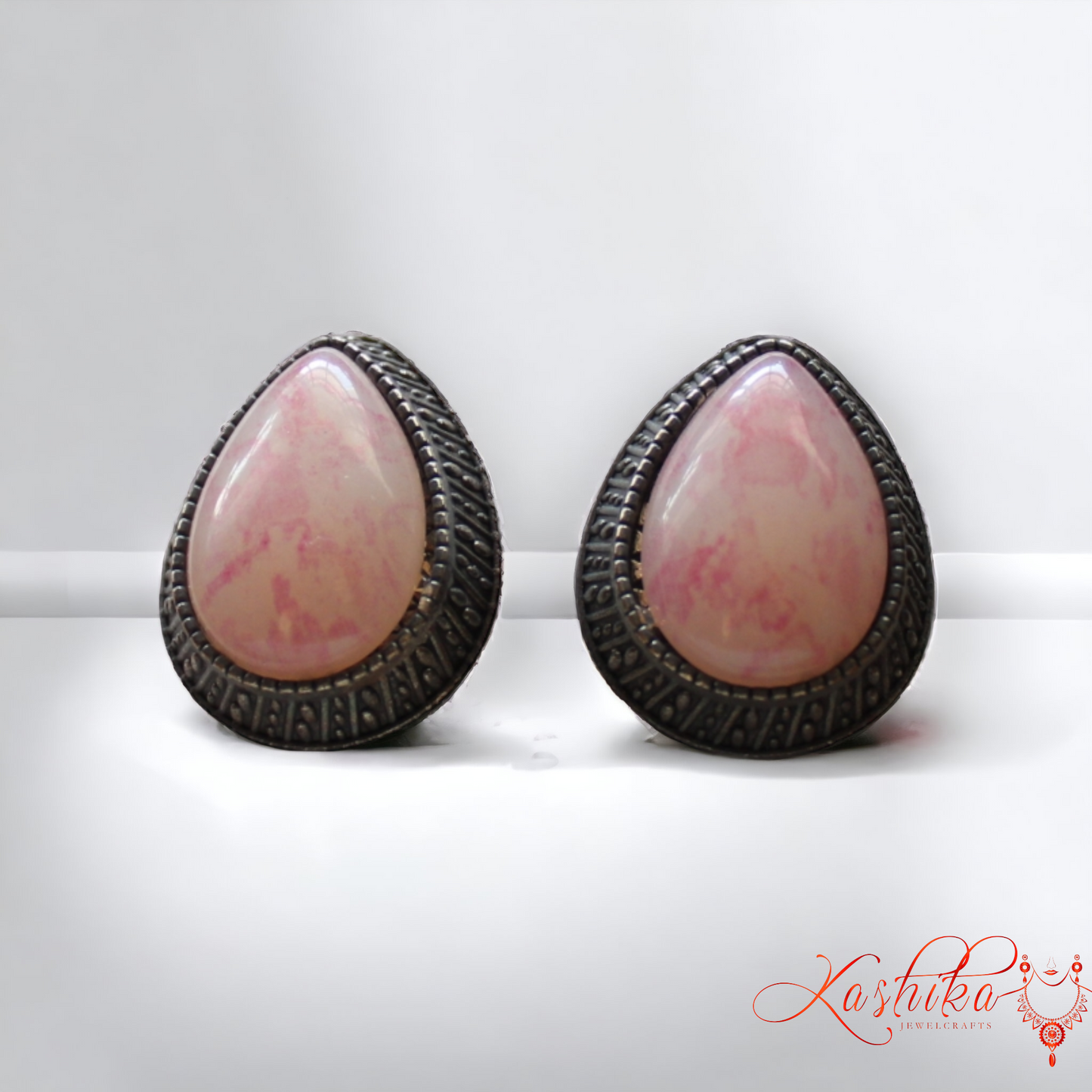 Pink Oxidised Stud Earrings