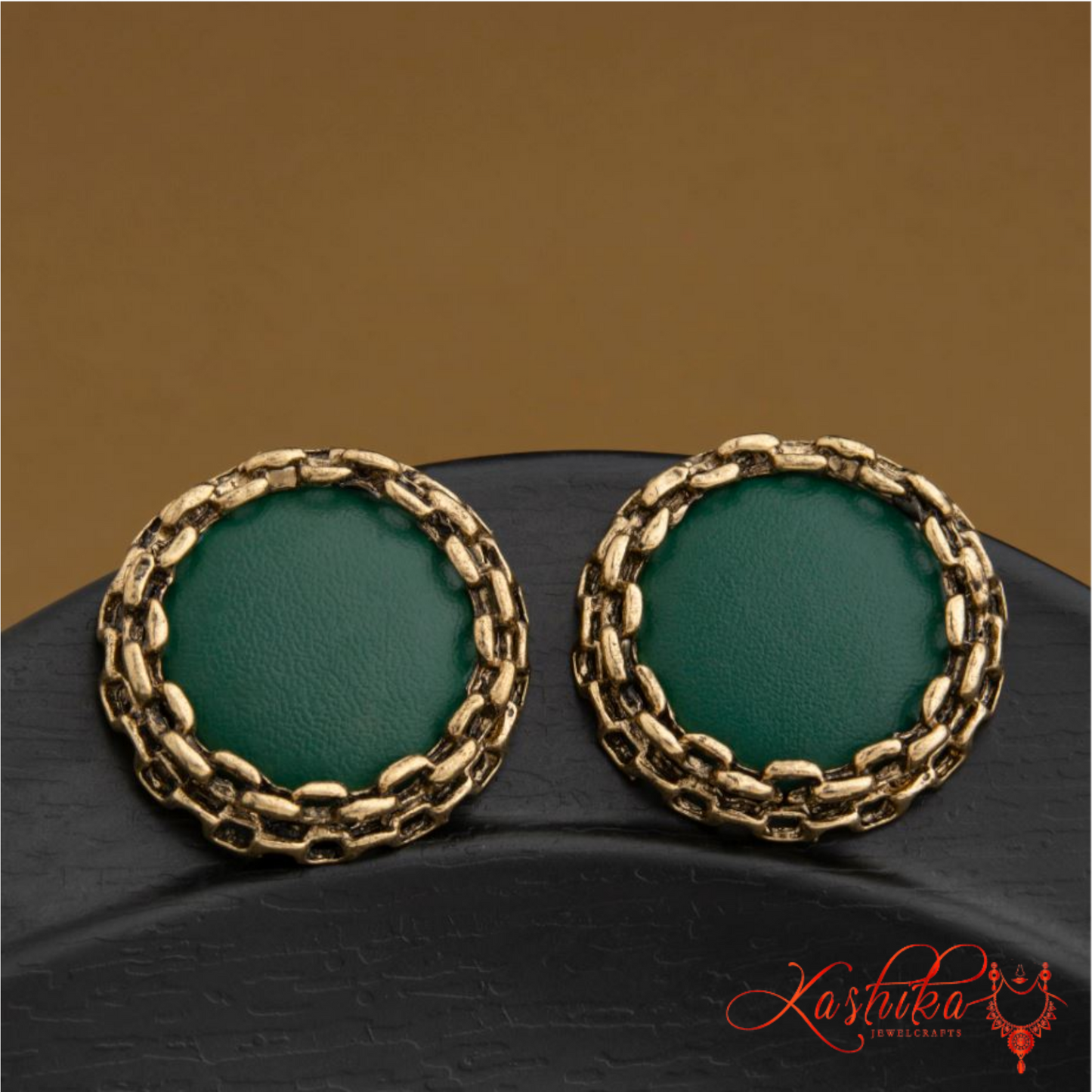 Antique Plated Round Shaped Colorful With Chain Style Border Designed Fashion Earrings