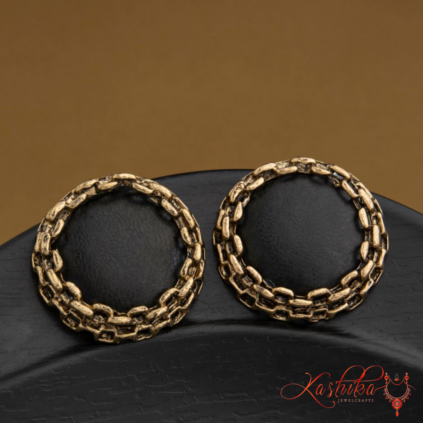 Antique Plated Round Shaped Colorful With Chain Style Border Designed Fashion Earrings