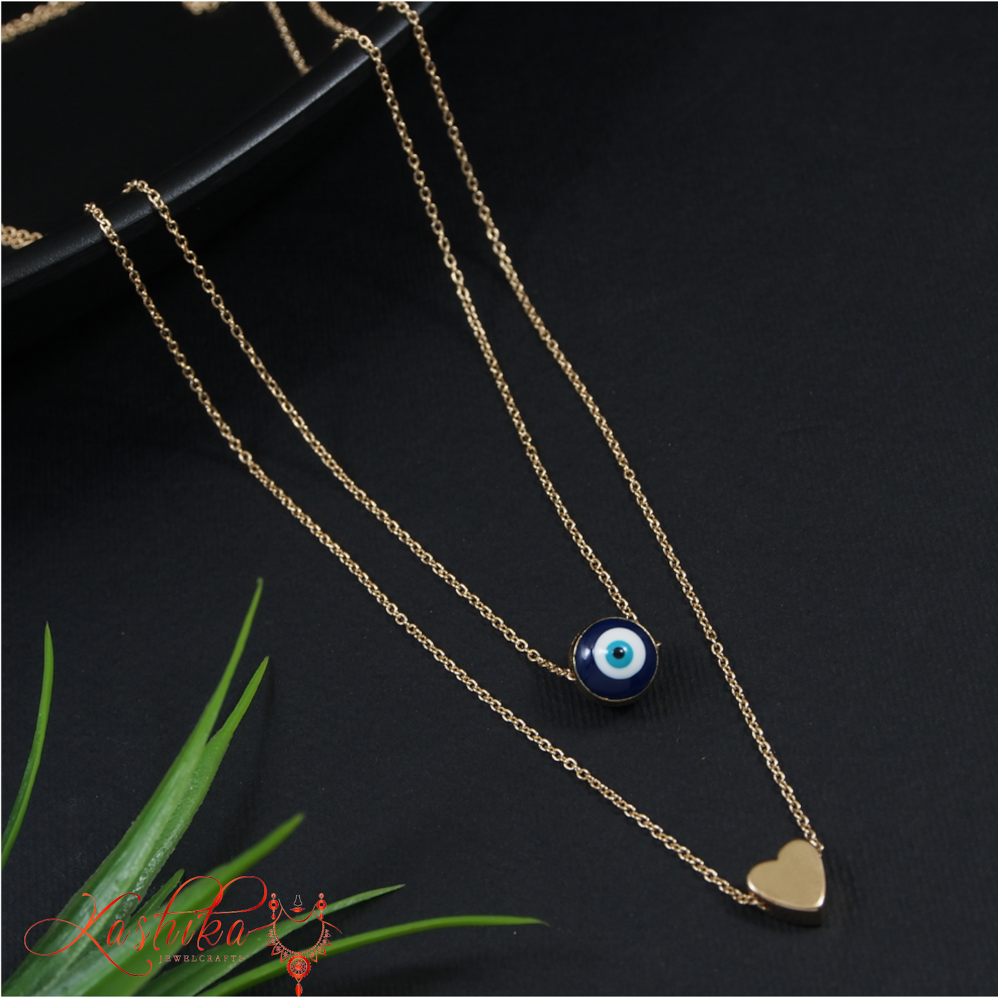 Multi Layered Evil Eye and Heart Shaped Pendent Chain