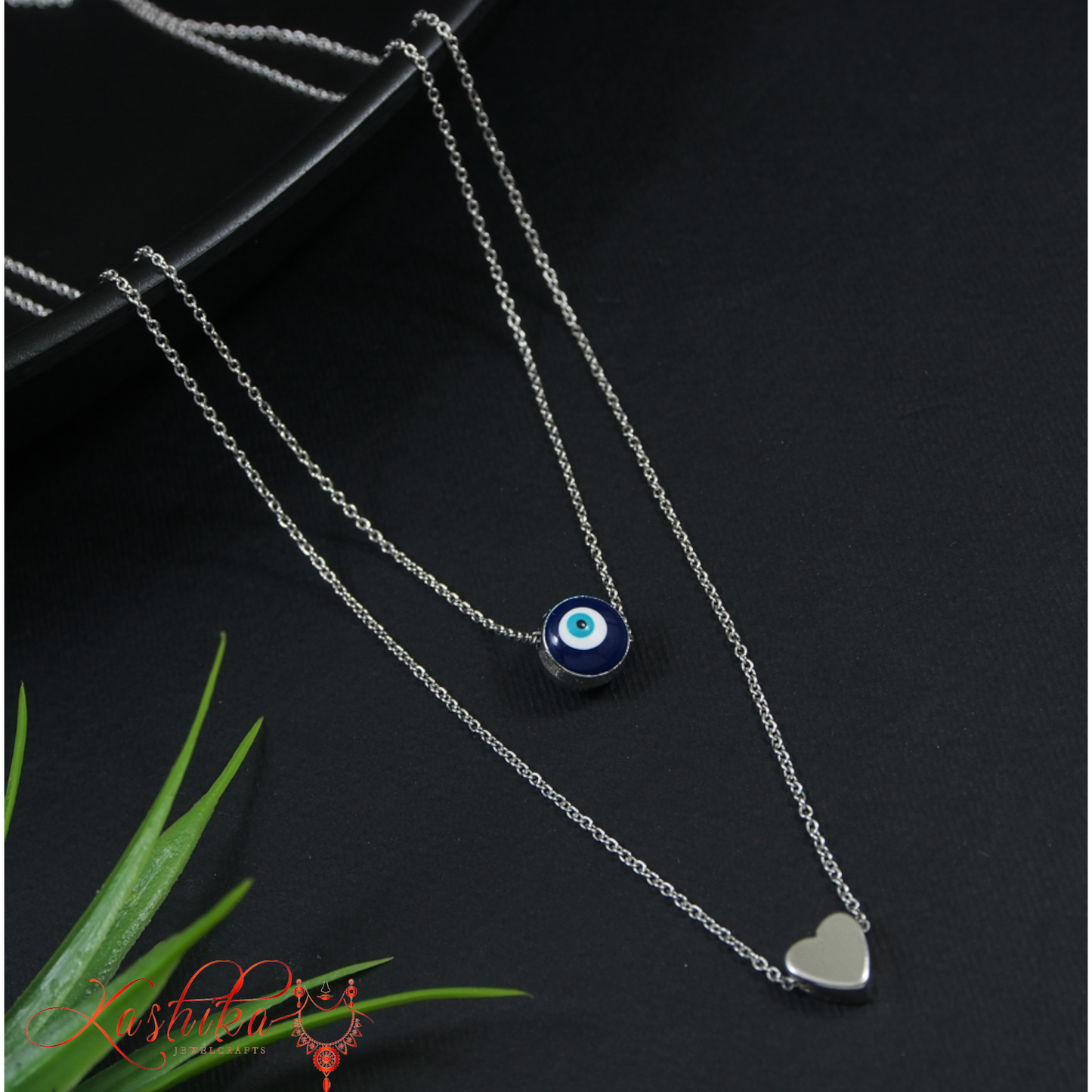 Multi Layered Evil Eye and Heart Shaped Pendent Chain