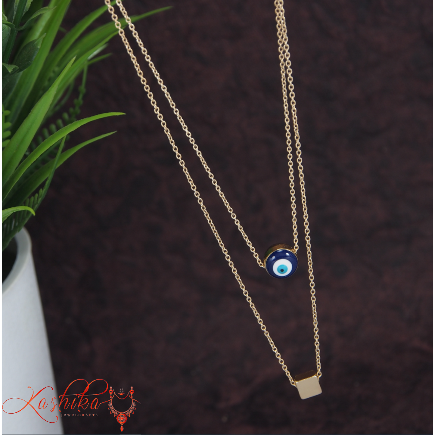 Multi Layered Evil Eye and Square Shaped Pendent Chain