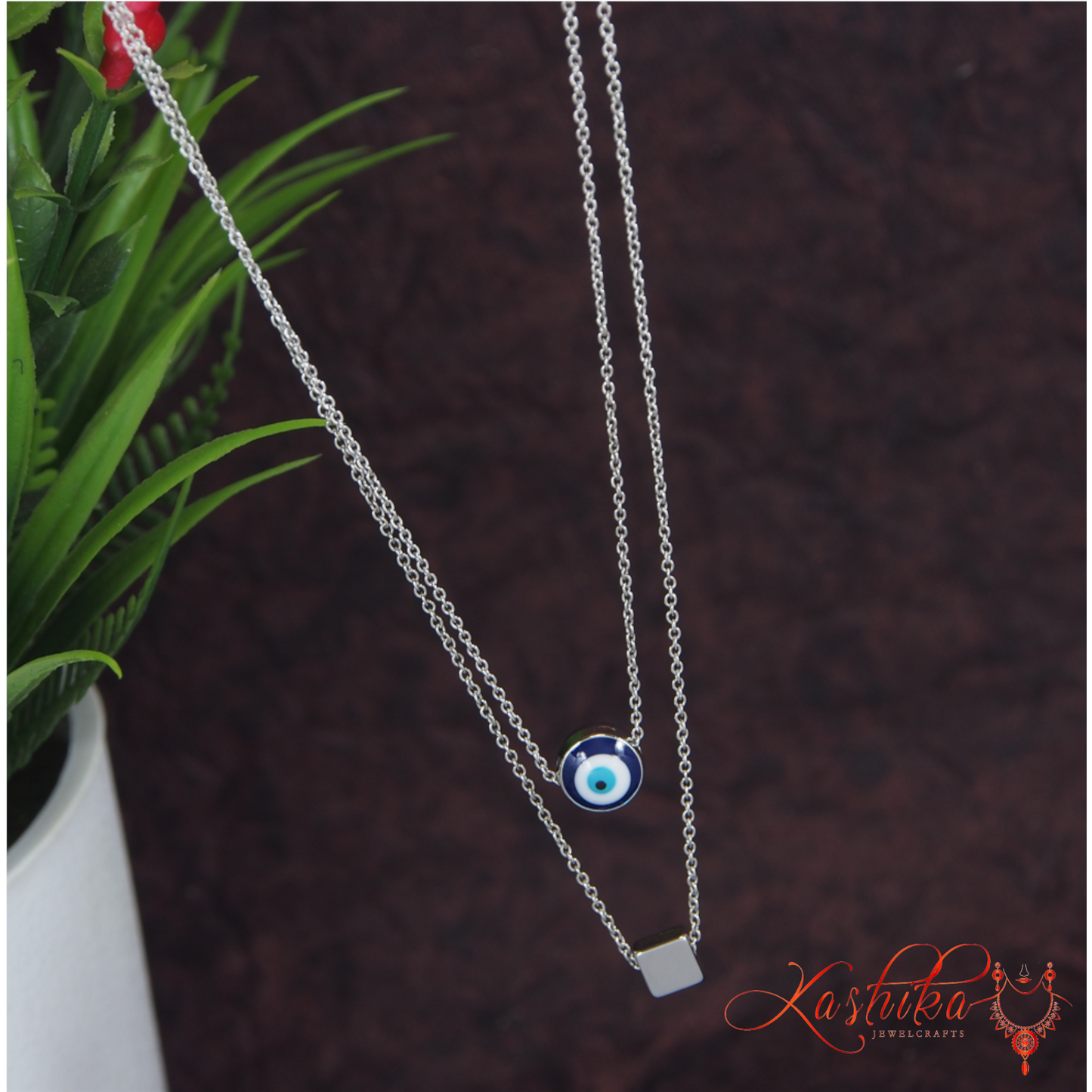 Multi Layered Evil Eye and Square Shaped Pendent Chain