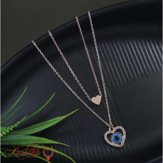 Rose Gold Multi Layered Heart Shaped Evil Eye Chain