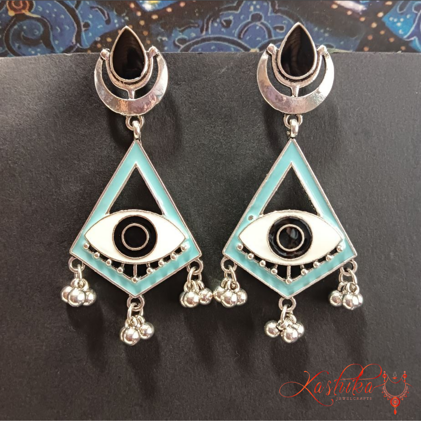 Gold Plated Geometric Shaped With Evil Eye Enamel Artwork Fashion Antique Fashion Earrings