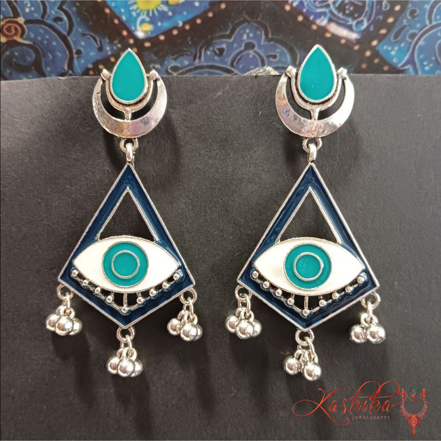 Gold Plated Geometric Shaped With Evil Eye Enamel Artwork Fashion Antique Fashion Earrings