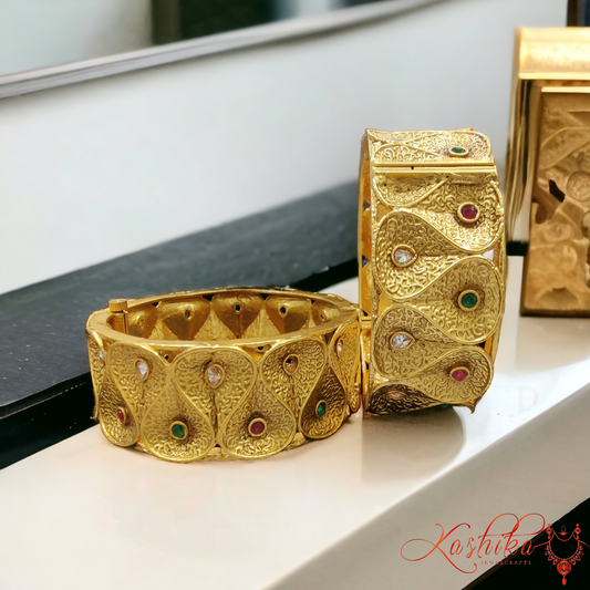 Gold Plated Broad Antique Bangles