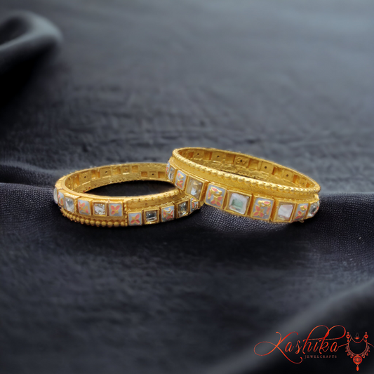 Gold Plated Meenakari Kundan Matte Gold Bangles