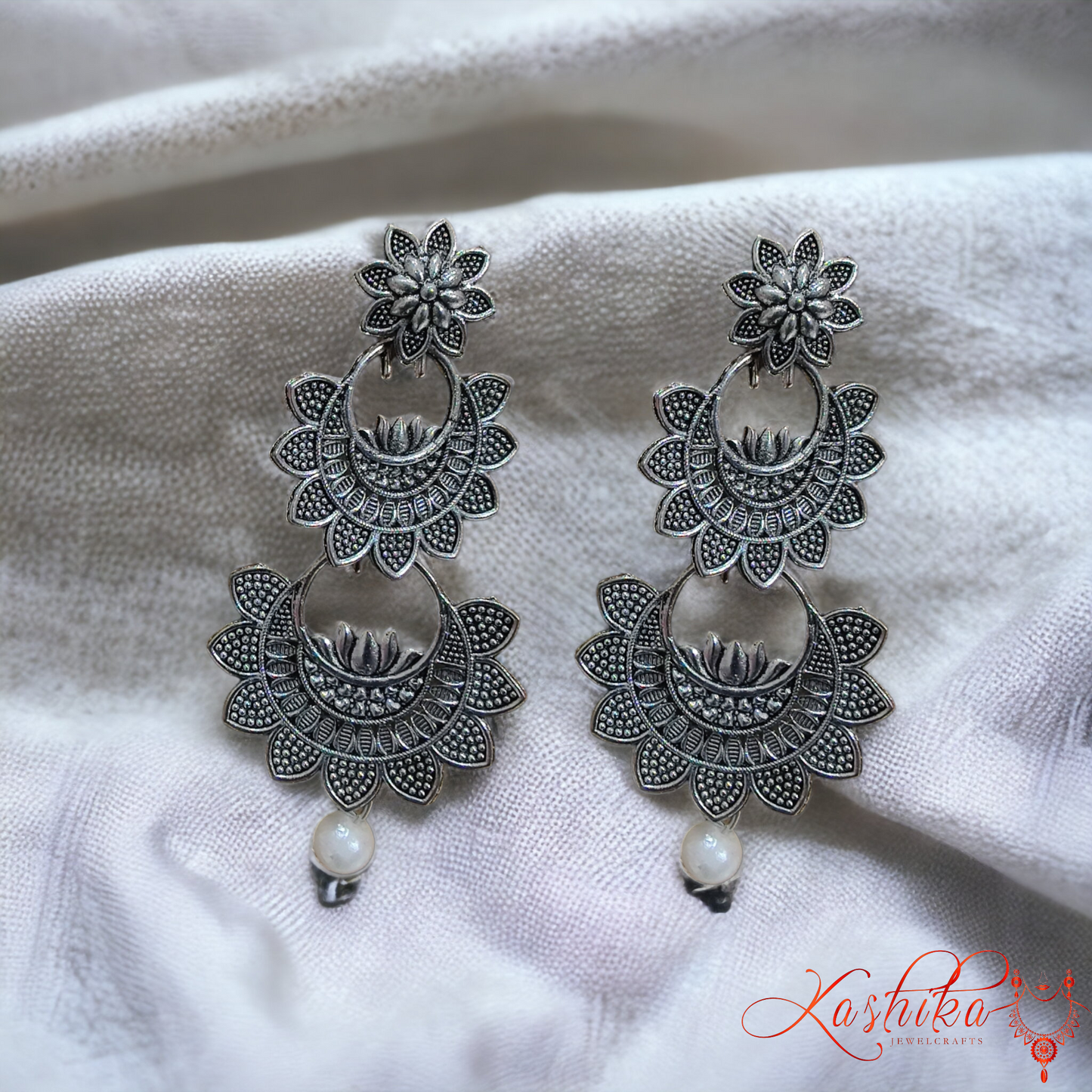 Flower shaped Oxidised Earrings