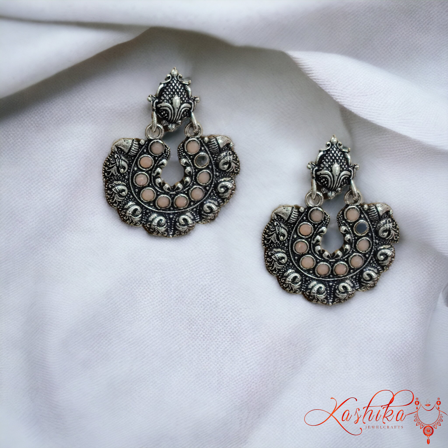 Silver with Stone Oxidised Earrings