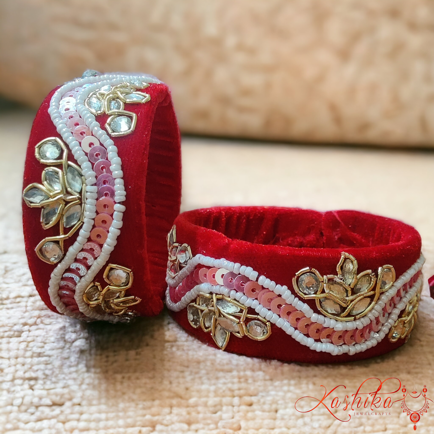 Red Velvet Handmade Sequin Bangles- Adjustable