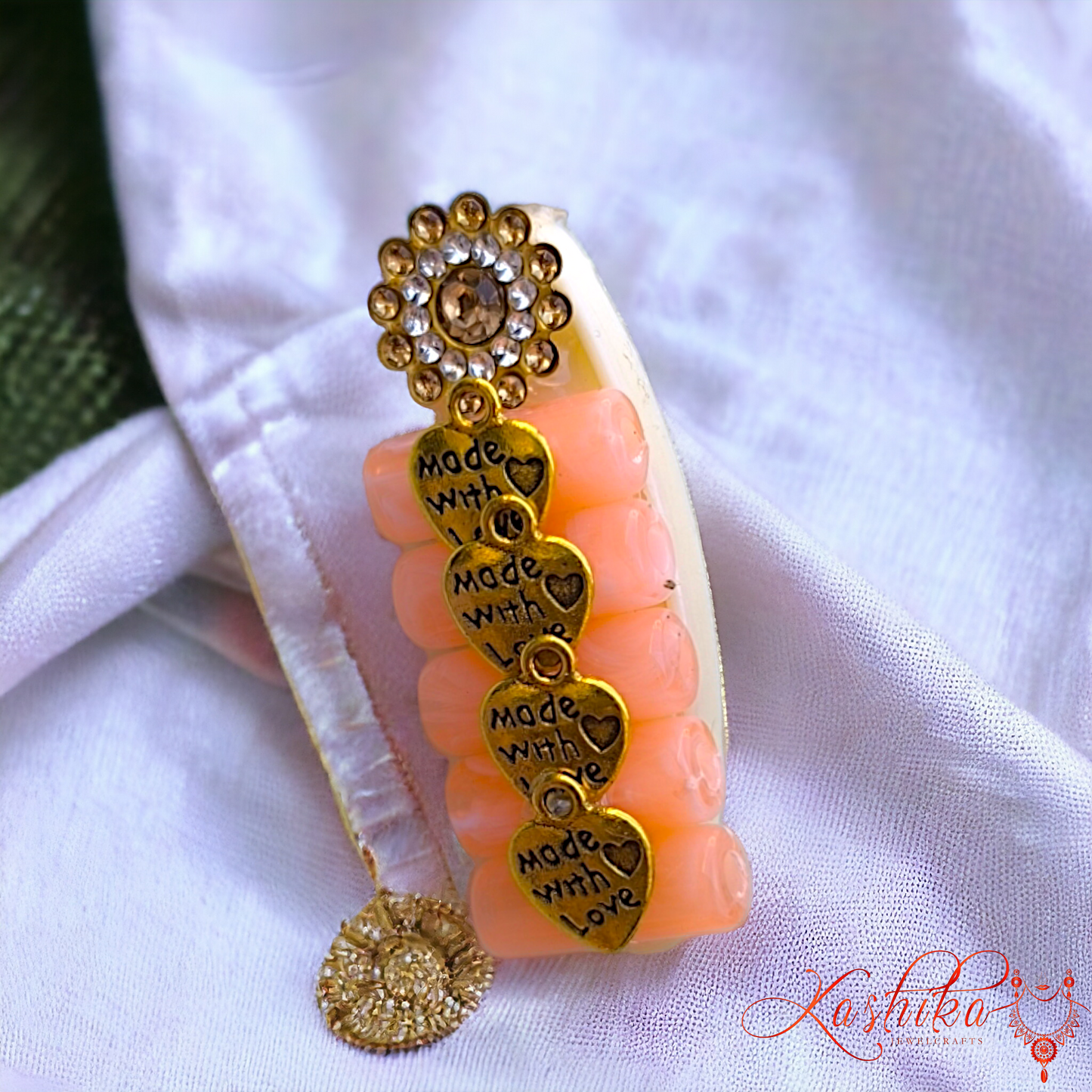 Peach Stone Studded Saree Pin