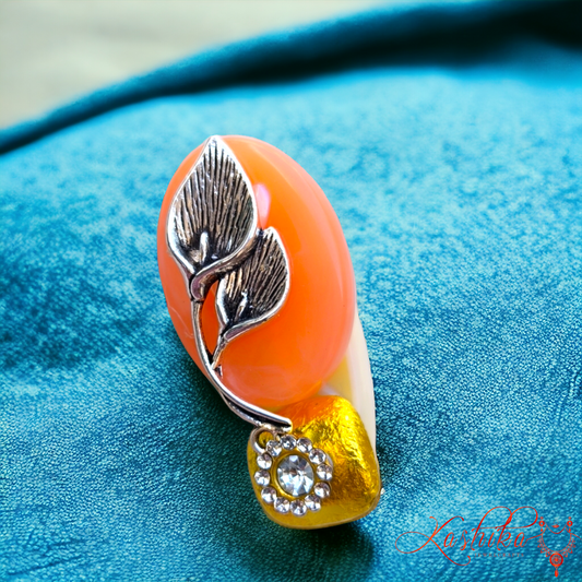 Peach Flower Charm Saree Pin