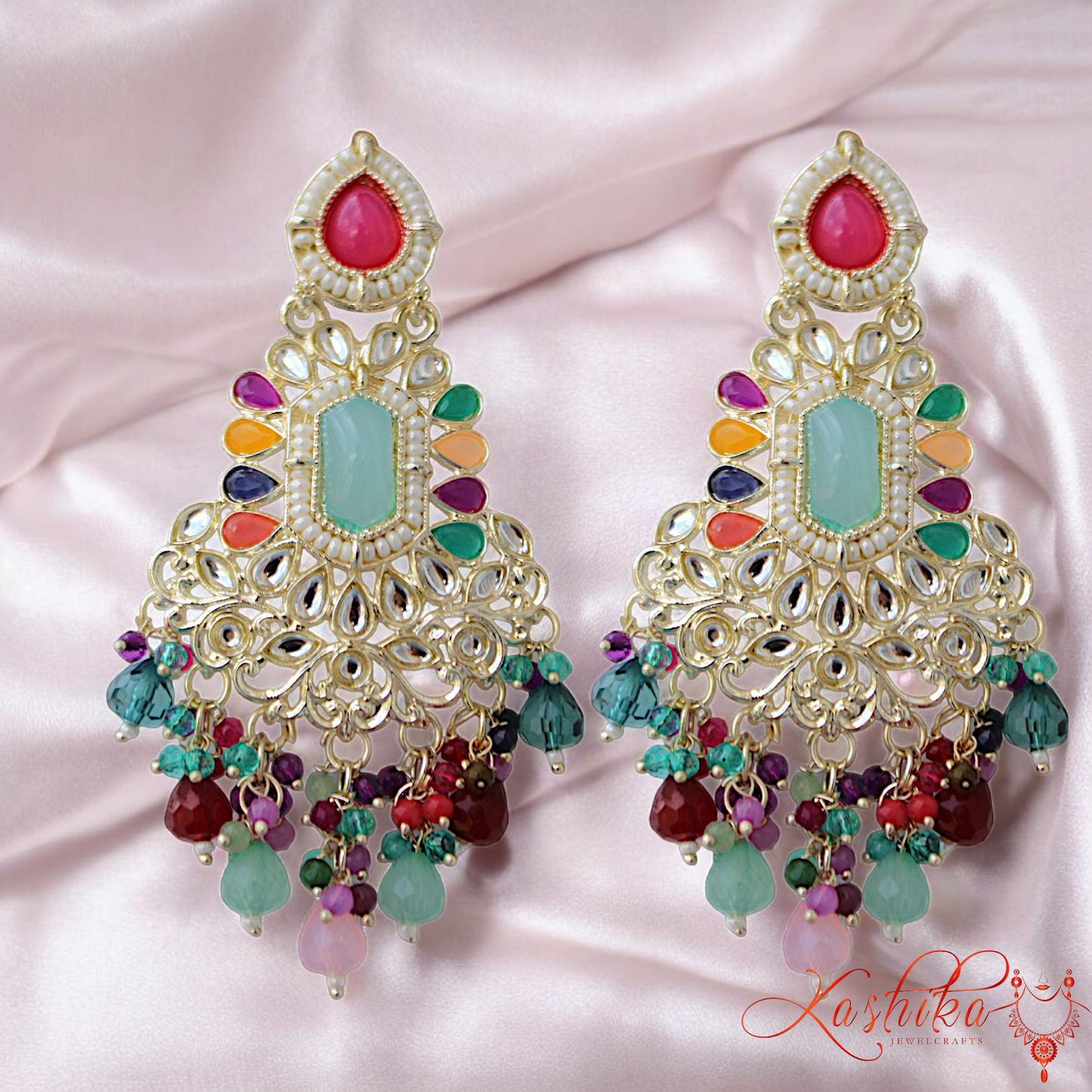 Multicolor Dangler Kundan Earrings