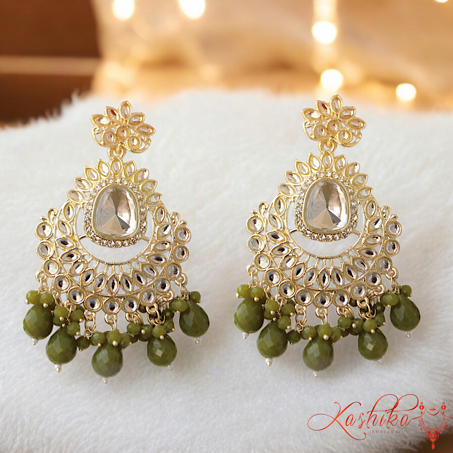 Mehendi Green Kundan Dangler Earrings