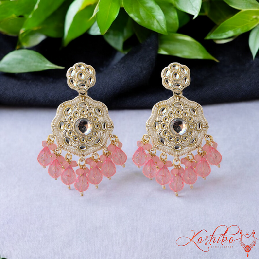 Baby Pink Kundan Dangler Earrings